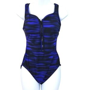MIRACLESUIT Swimsuit One Piece Zipper Front Accent Shapewear Women’s Size 10